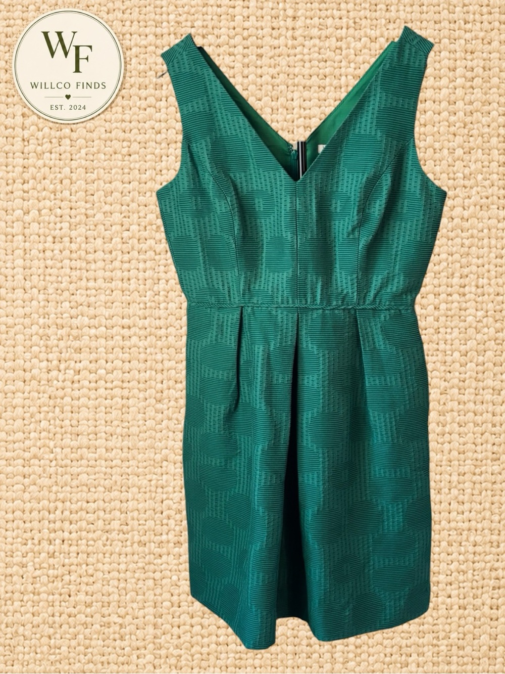 J.Crew Size 4 Emerald Green Jacquard Fit & Flare V-Neck Dress $108 NWT